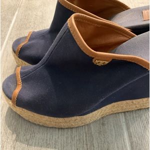 Tory Burch platform Canvas Blue and leather Brown Size  7 1/2